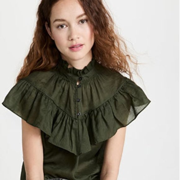 Frame Ruffle Flounce Top in Fatigue - Picture 1 of 3